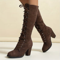 Vornelle Women's Knee High Lace-Up Slouch Boots in Dark Brown