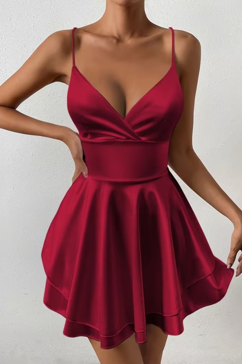 Vorrelle Women's Cocktail Party Dress Mini in Burgundy