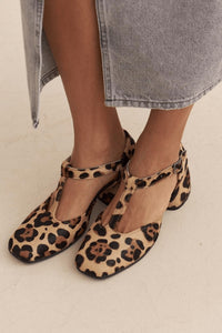 Vorrena Women's Leopard Print T-Bar Block Heel Sandals in Animal