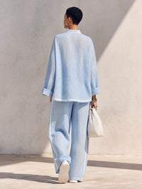 Vorrinda Women's Linen Two Piece Set Wide Leg in Blue
