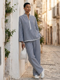 Vorrinda Women's Linen Two Piece Set Wide Leg in Striped