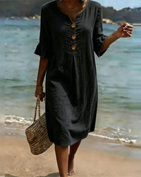 Vorrith Women's Button Front Midi Sundress in Black
