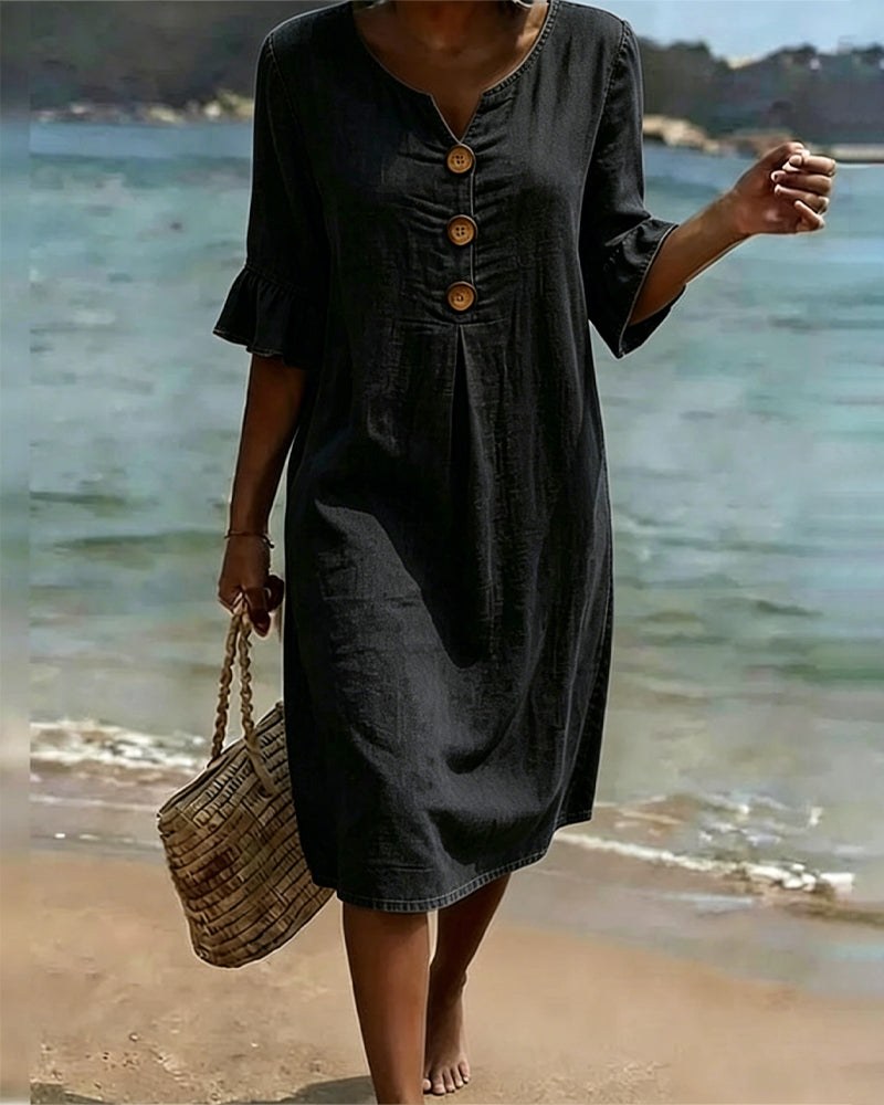 Vorrith Women's Button Front Midi Sundress in Black