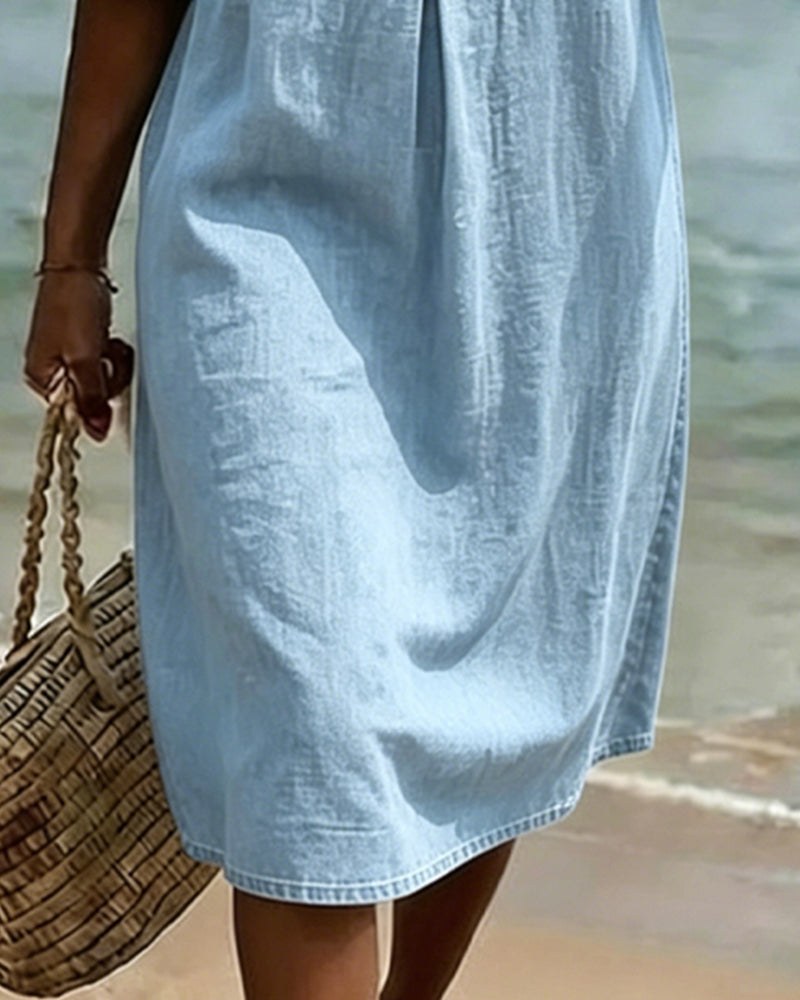 Vorrith Women's Button Front Midi Sundress in Light Blue