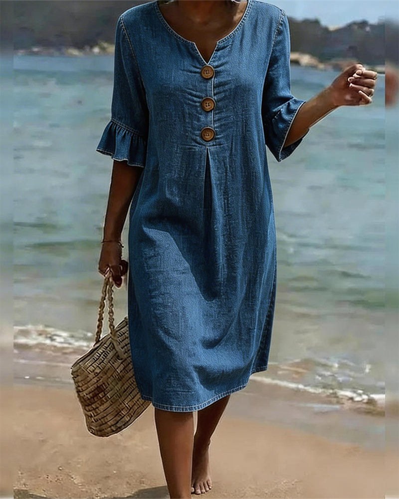 Vorrith Women's Button Front Midi Sundress in Light Blue