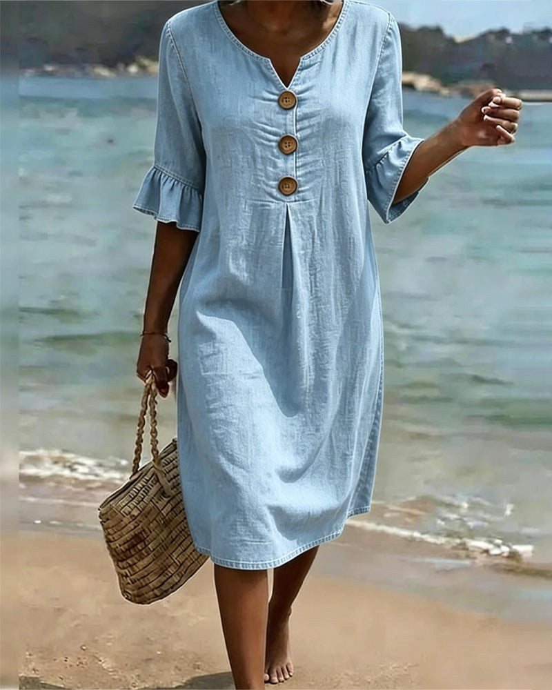 Vorrith Women's Button Front Midi Sundress in Light Blue