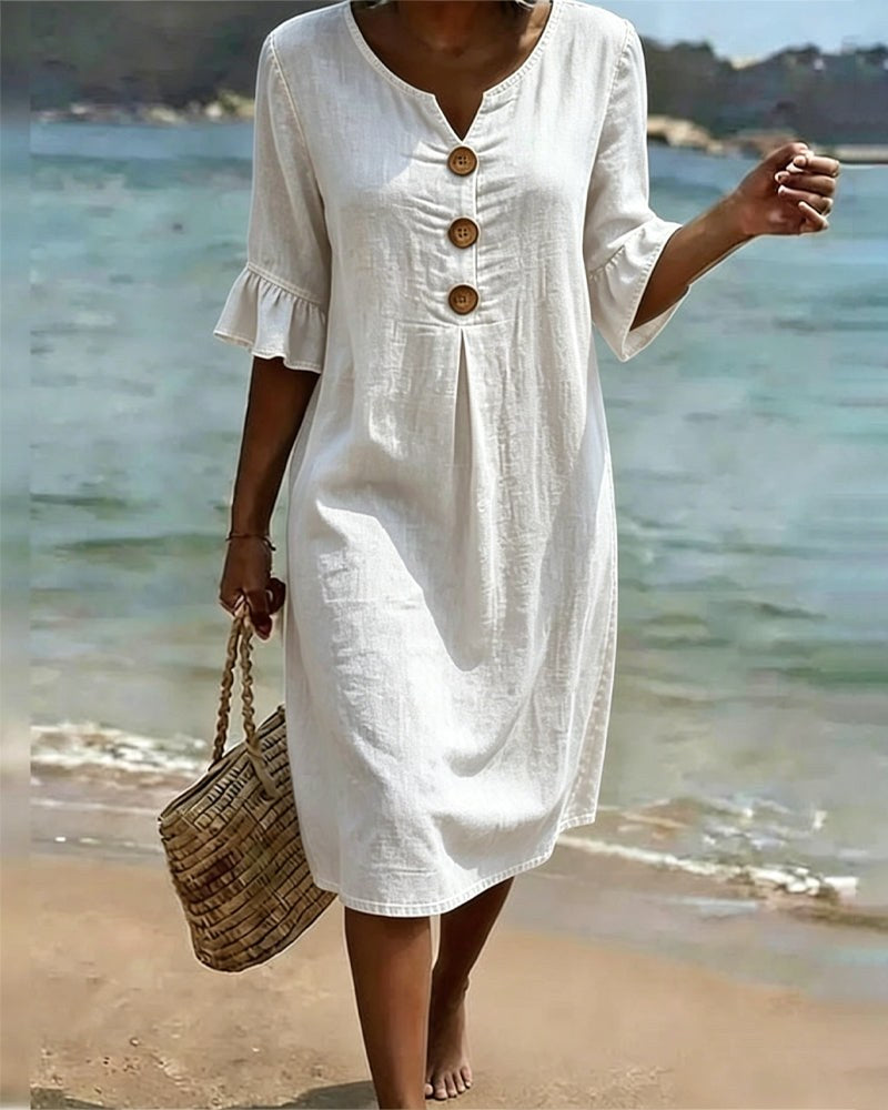 Vorrith Women's Button Front Midi Sundress in White