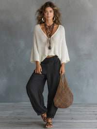 Vyndora Women's Linen Two Piece Set Knit Top & Pants