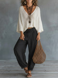 Vyndora Women's Linen Two Piece Set Knit Top & Pants