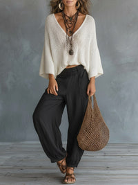Vyndora Women's Linen Two Piece Set Knit Top & Pants