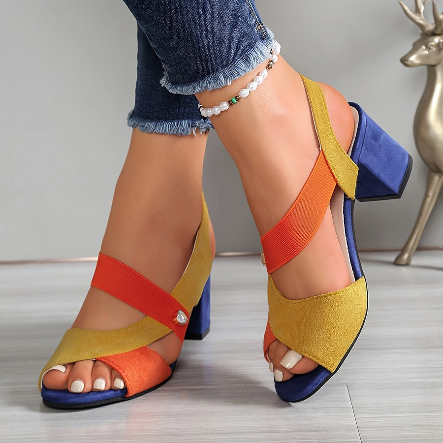 Vyndra Women's Strappy Block Heel Sandals in Orange