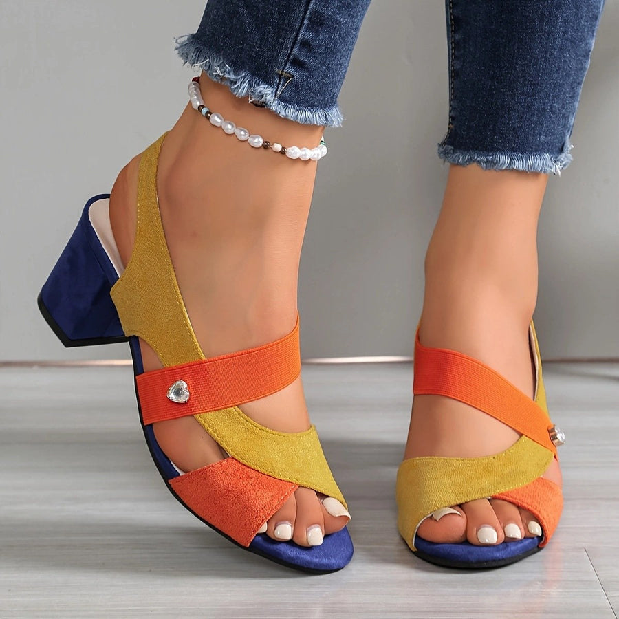 Vyndra Women's Strappy Block Heel Sandals in Orange