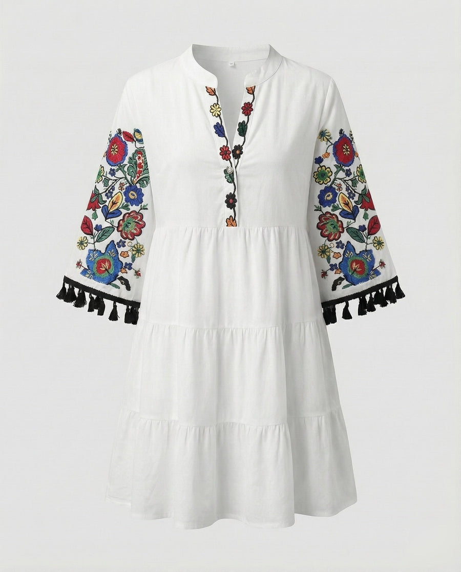 Wanda Dress with Embroidery in Blue