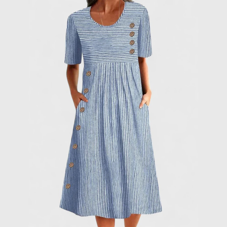 Wanda | Striped Three-Quarter Sleeve Midi Dress