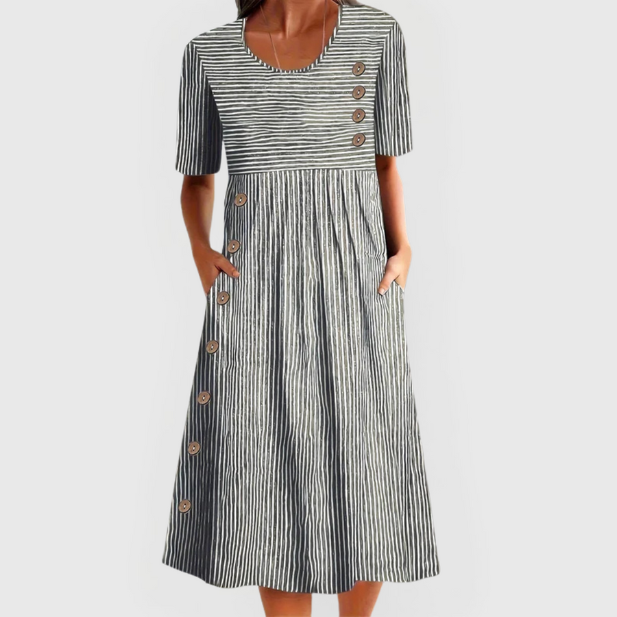 Wanda | Striped Three-Quarter Sleeve Midi Dress