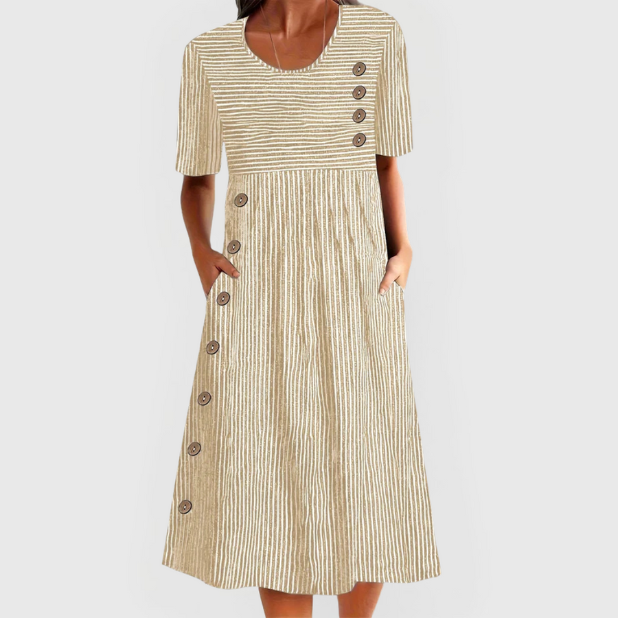 Wanda | Striped Three-Quarter Sleeve Midi Dress