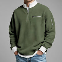 Warren Waffle Knit Sweater in Army Green