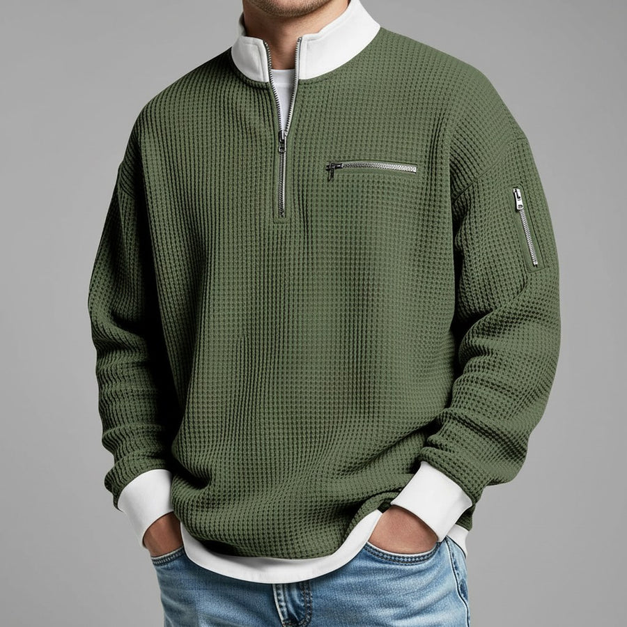 Warren Waffle Knit Sweater in Army Green