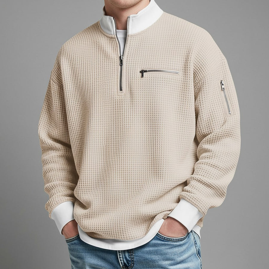 Warren Waffle Knit Sweater in Beige
