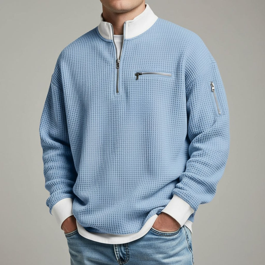 Warren Waffle Knit Sweater in Carolina Blue