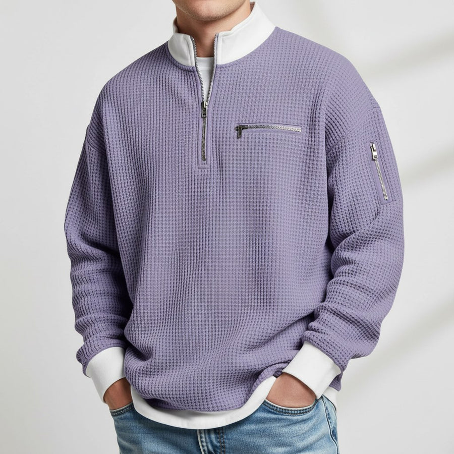 Warren Waffle Knit Sweater in Lavender