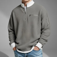 Warren Waffle Knit Sweater in Light Gray