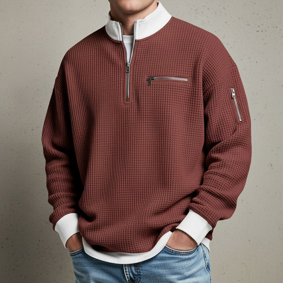 Warren Waffle Knit Sweater in Maroon