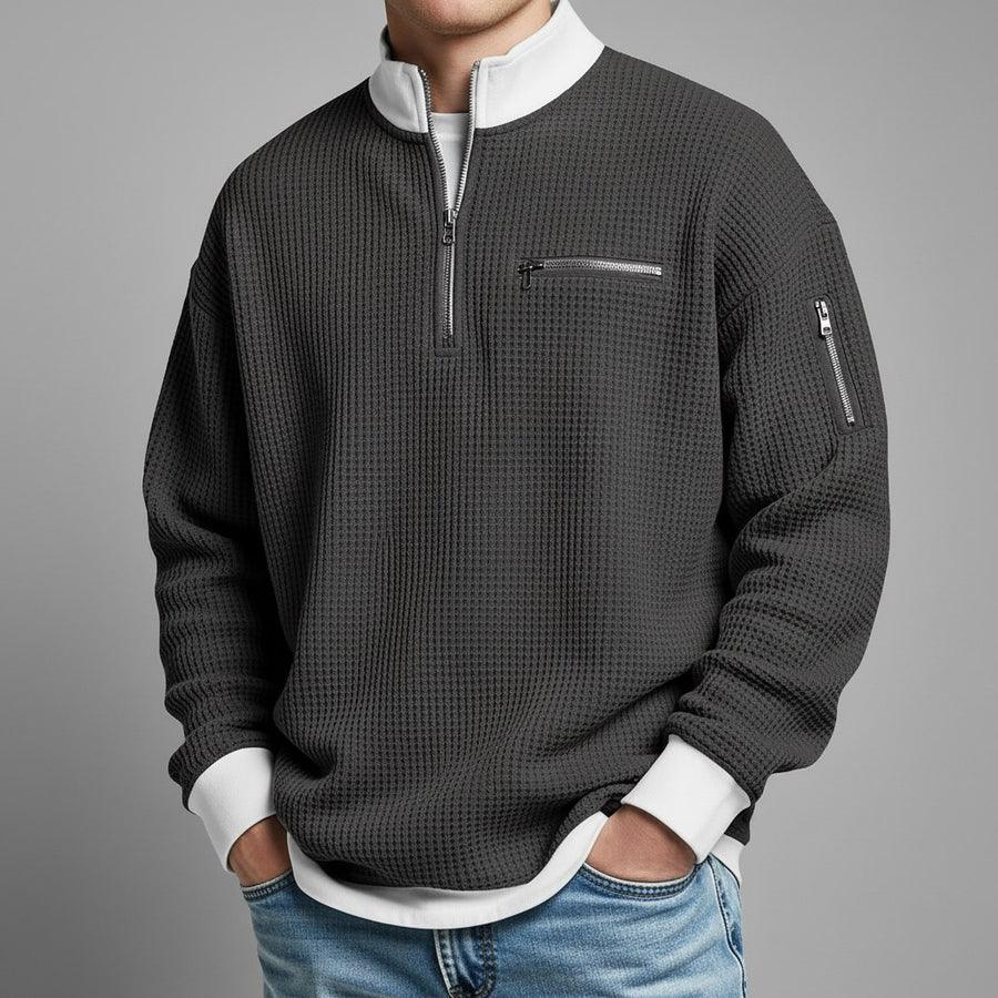 Warren Waffle Knit Sweater in Slate Gray