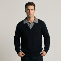 Weston Ribbed Polo Sweater in Charcoal