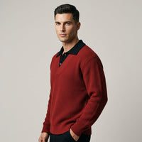 Weston Ribbed Polo Sweater in Crimson