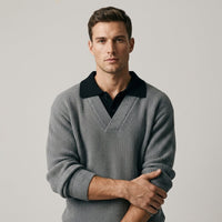 Weston Ribbed Polo Sweater in Slate Gray