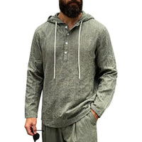 Wiebe Linen Blend Shirt with Button Front and Hood