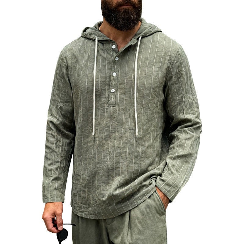 Wiebe Linen Blend Shirt with Button Front and Hood