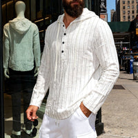 Wiebe Linen Blend Shirt with Button Front and Hood in White