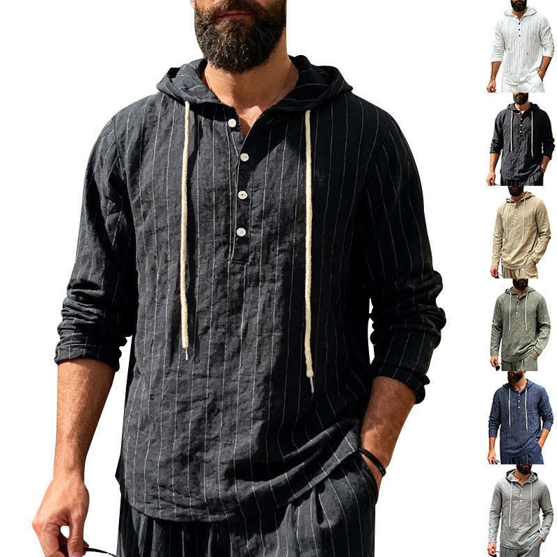 Wiebe Linen Blend Shirt with Button Front and Hood