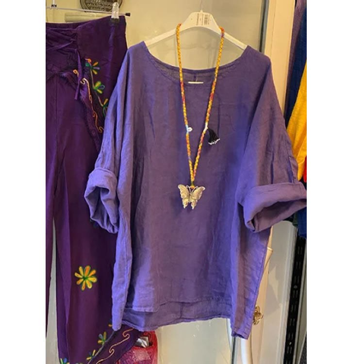Wilhelmina Casual Linen Blouse in Purple
