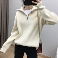 Wilhelmina Lightweight Knit Sweater with Zip Front in Beige