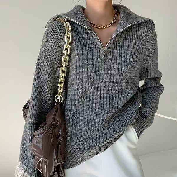 Wilhelmina Lightweight Knit Sweater with Zip Front