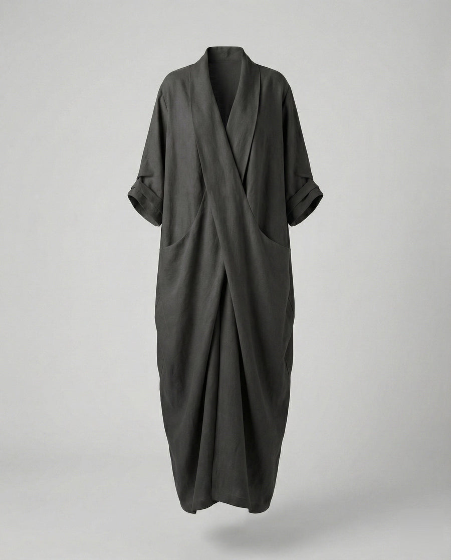 Wilhelmina Linen Dress with Oversized in Black