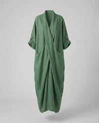 Wilhelmina Linen Dress with Oversized in Green