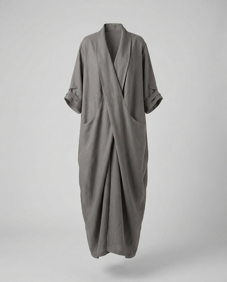 Wilhelmina Linen Dress with Oversized in Grey