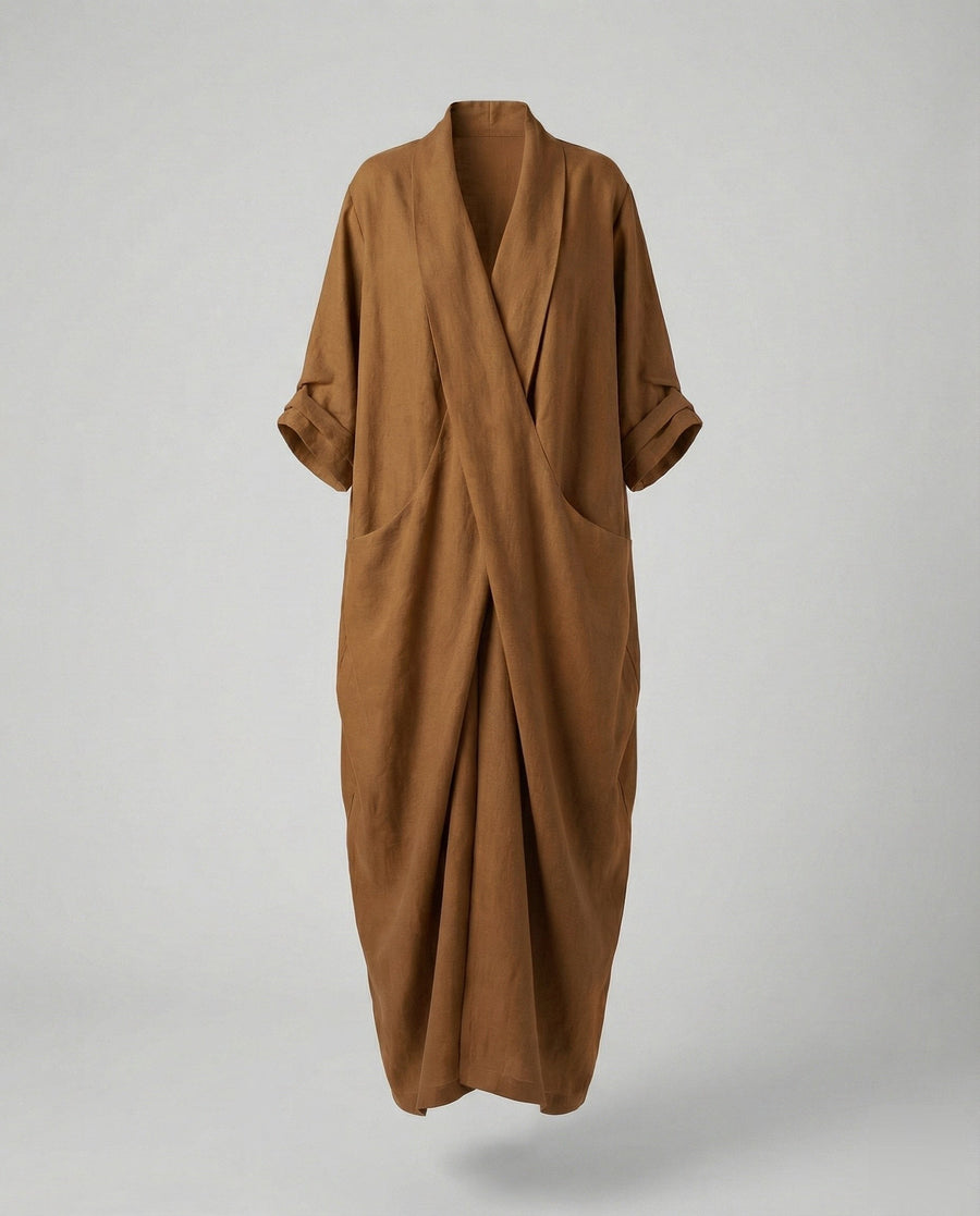 Wilhelmina Linen Dress with Oversized in Karamell