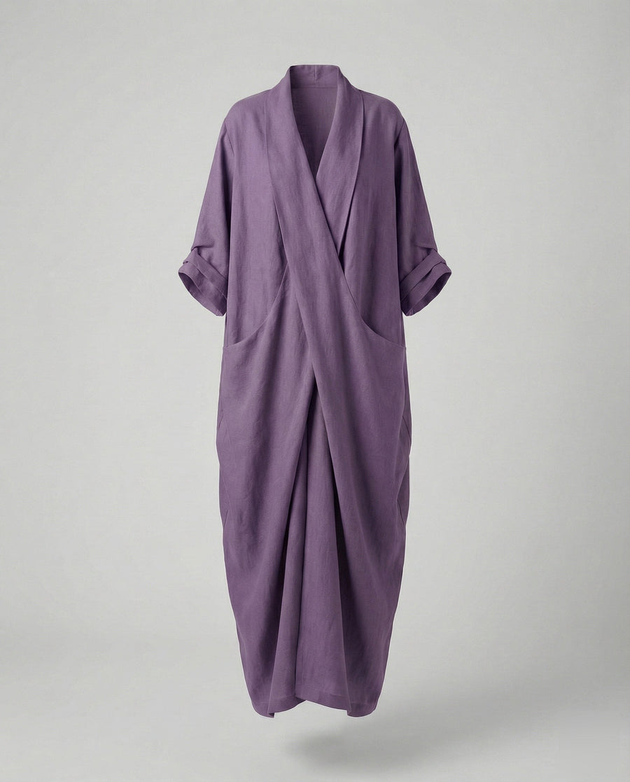 Wilhelmina Linen Dress with Oversized in Purple