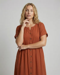 Willa Airy Linen Blend Maxi Dress with Button Front