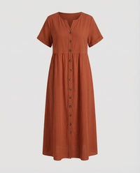 Willa Airy Linen Blend Maxi Dress with Button Front in Orange