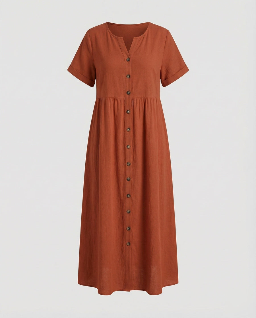 Willa Airy Linen Blend Maxi Dress with Button Front in Orange