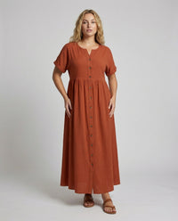 Willa Airy Linen Blend Maxi Dress with Button Front