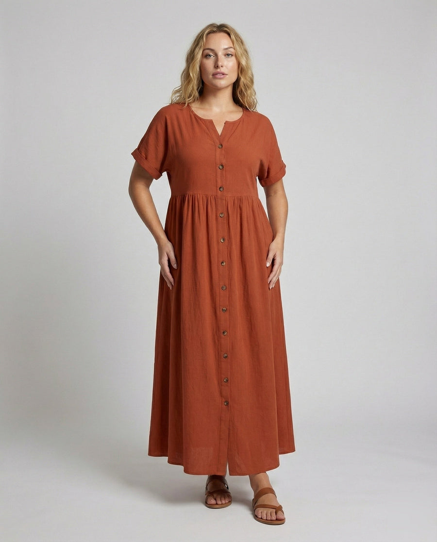 Willa Airy Linen Blend Maxi Dress with Button Front