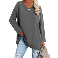 Winifred Women's V-Neck Long Sleeve Tunic in Dark Grey