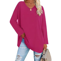 Winifred Women's V-Neck Long Sleeve Tunic in Dark Pink